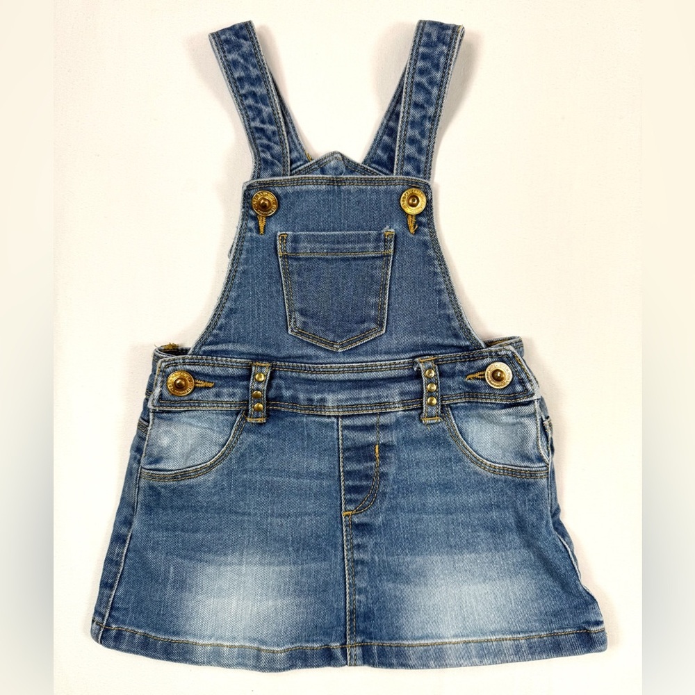 ZARA Baby Girls' Y2K-Inspired‎ Medium Wash Denim Overall Dress Fall Size 18-24M